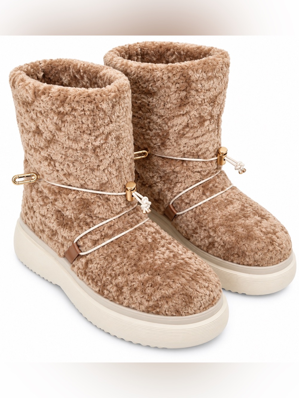 Luxurious Cozy Shearling Platform Boots - Tan EU 40